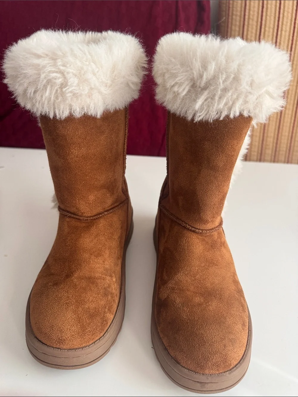 Girl's Cozy Faux Fur Slipper Boots - Cream